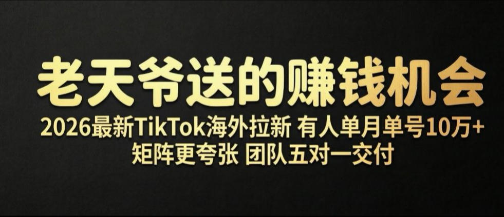 老天爷送的賺钱机会!2026最新TikTok海外拉新,有人单月单号10W+,矩阵更夸张,团队交付【揭秘】-小二项目网