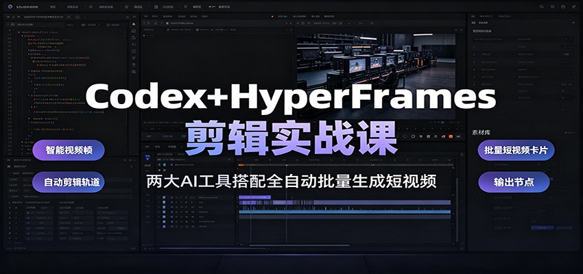 Codex+HyperFrames剪辑实战课：两大AI工具搭配全自动批量生成短视频-小二项目网