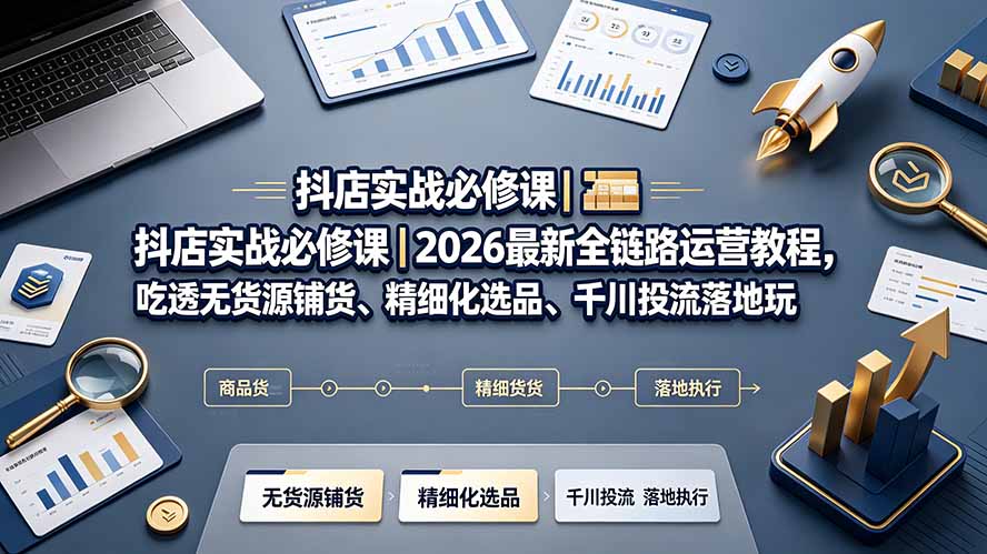 （19549期）抖店实战必修课｜2026最新全链路运营教程，吃透无货源铺货、精细化选品、千川投流落地玩法-小二项目网