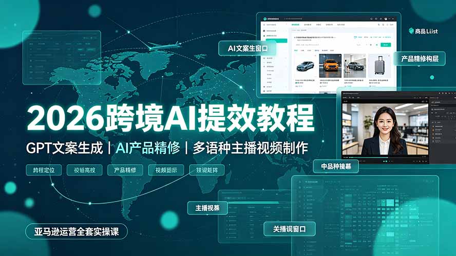 （19286期）2026跨境AI提效教程·GPT文案生成｜AI产品精修｜多语种主播视频制作，亚马逊运营全套实操课-小二项目网