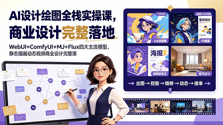 （19244期）AI设计绘图全栈实操课，WebUI+ComfyUI+MJ+Flux四大主流模型，静态插画动态视频商业设计完整落地教程-小二项目网