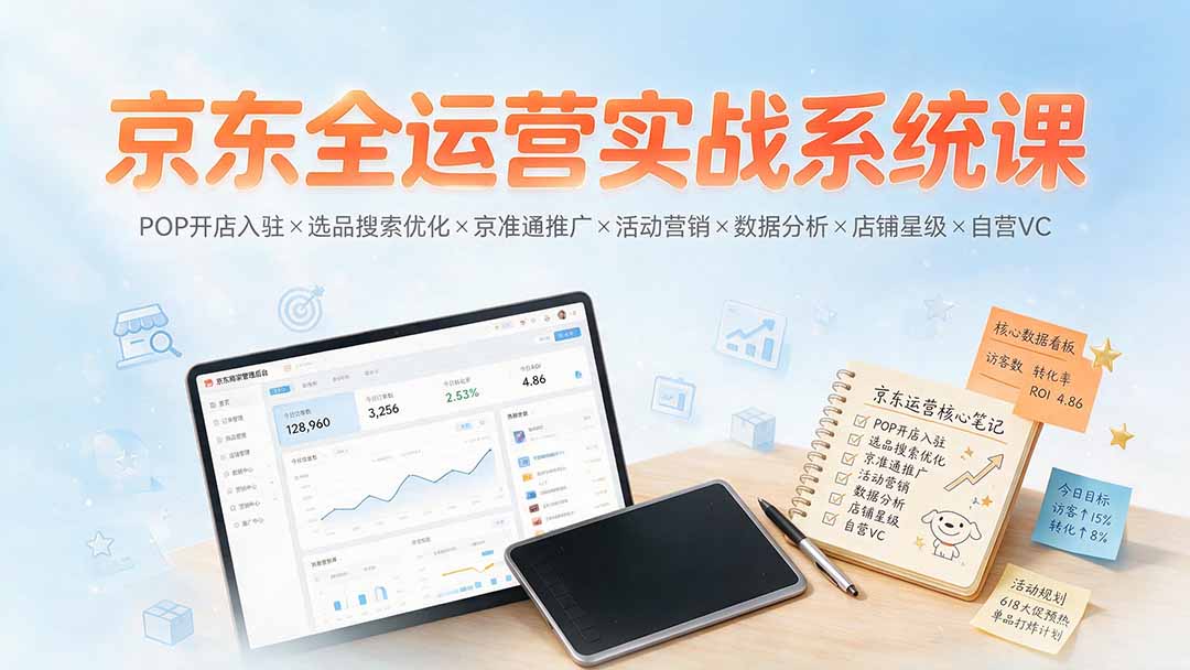 （19581期）京东全运营实战系统课：POP开店入驻×选品搜索优化×京准通推广×活动营销×数据分析×店铺星级×自营VC-小二项目网