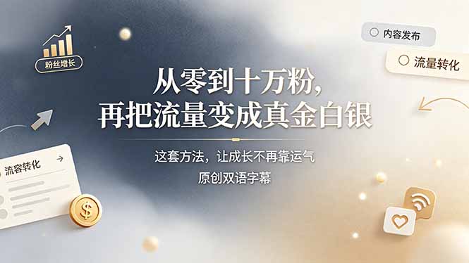 （19198期）从零到十万粉，再把流量变成真金白银——这套方法，让成长不再靠运气【原创双语字幕】-小二项目网