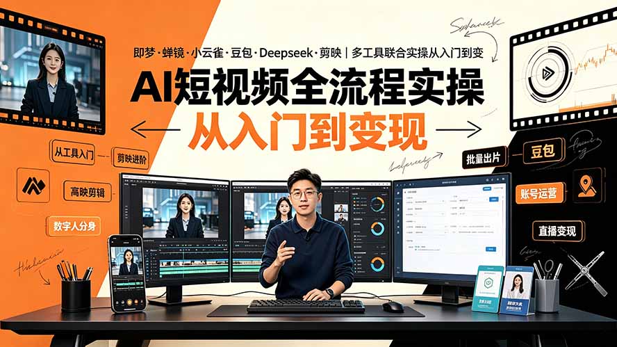 （19250期）AI短视频全流程实操：即梦·蝉镜·小云雀·豆包·Deepseek·剪映｜多工具联合实操从入门到变现-小二项目网