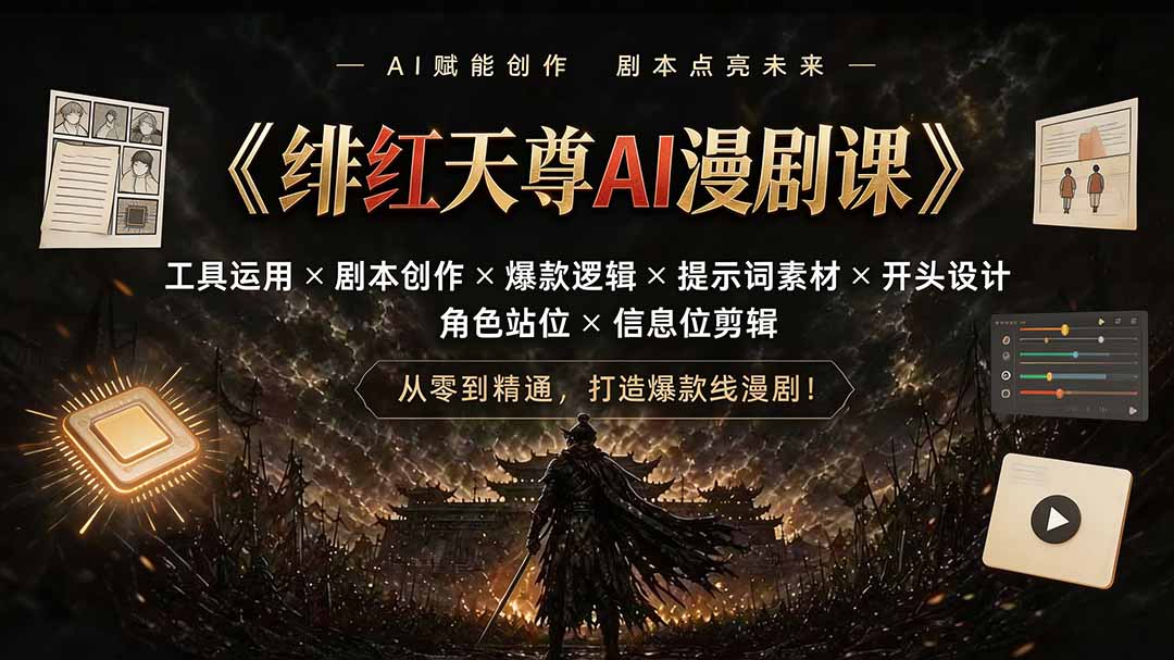 （19597期）绯红天尊AI漫剧课｜工具运用×剧本创作×爆款逻辑×提示词素材×开头设计×角色站位×信息位剪辑-小二项目网
