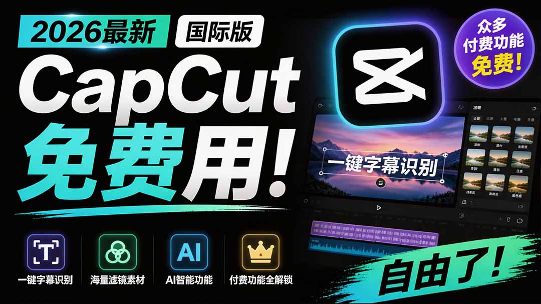 （19621期）2026最新国际版剪映！CapCut 众多付费功能免费用，一键字幕识别 / 滤镜素材 / AI智能功能自由了 CapCut-小二项目网