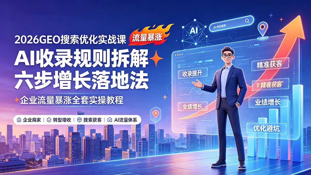 （19333期）2026GEO搜索优化实战课：AI收录规则拆解｜六步增长落地法｜企业流量暴涨全套实操教程-小二项目网