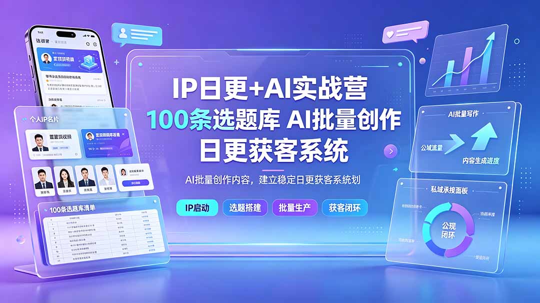 （19353期）IP日更+AI实战营：IP置顶视频制作×100条选题库搭建×10条日更规划，AI批量创作内容，建立稳定日更获客系统-小二项目网