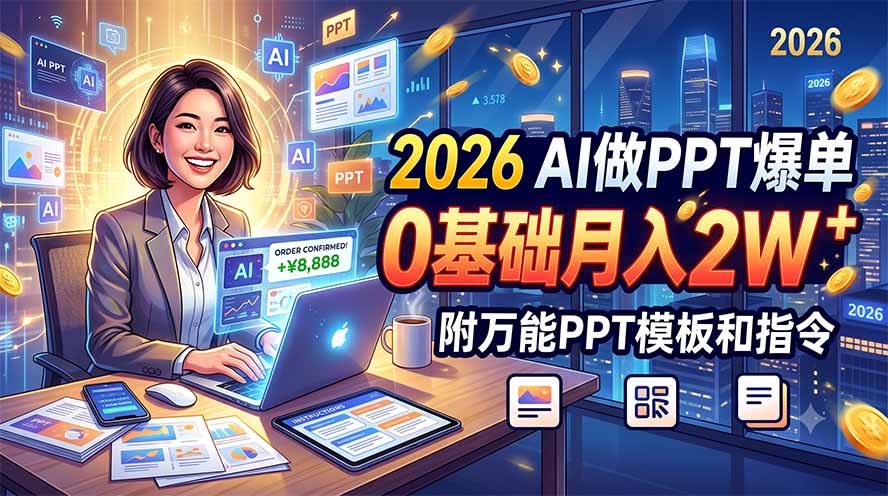 （19284期）2026 AI做PPT爆单，0基础月入2W，附万能PPT模板和指令-小二项目网