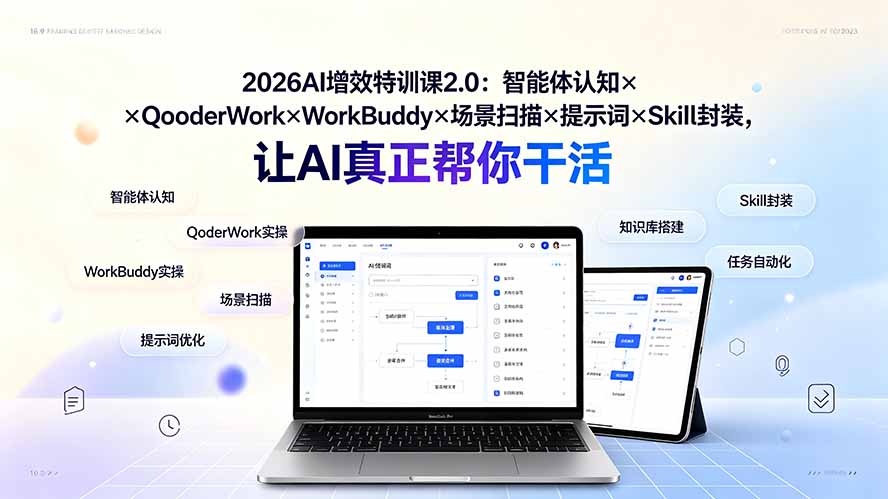 （19368期）2026AI增效特训课2.0：智能体认知×QoderWork×WorkBuddy×场景扫描×提示词×Skill封装，让AI真正帮你干活-小二项目网