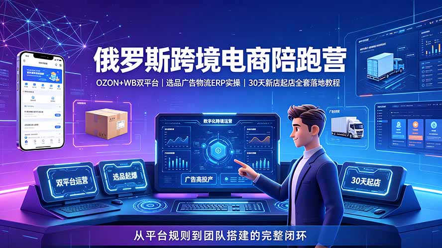 （19371期）2026俄罗斯跨境电商陪跑营：OZON+WB双平台｜选品广告物流ERP实操｜30天新店起店全套落地教程-小二项目网