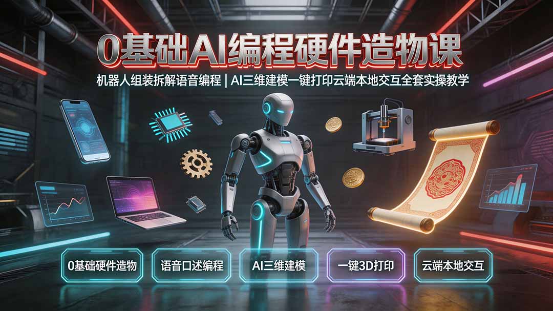 （19612期）0基础AI编程硬件造物课｜机器人组装拆解语音编程，AI三维建模一键打印云端本地交互全套实操教学-小二项目网