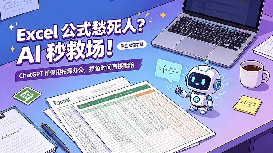 （19487期）Excel 公式愁死人？AI 秒救场！ChatGPT 帮你甩枯燥办公，摸鱼时间直接翻倍【原创双语字幕】-小二项目网