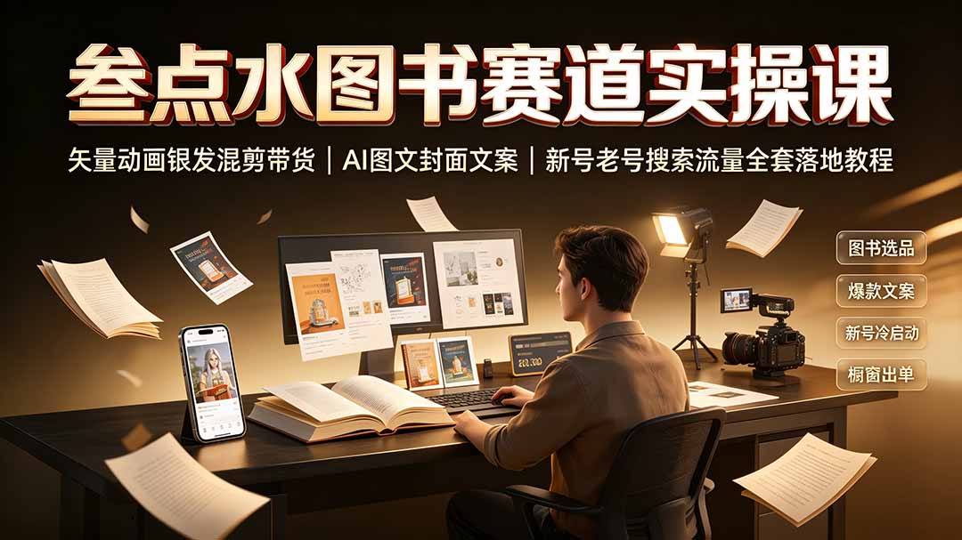 （19613期）叁点水图书赛道实操课｜矢量动画银发混剪带货，AI图文封面文案，新号老号搜索流量全套落地教程-小二项目网