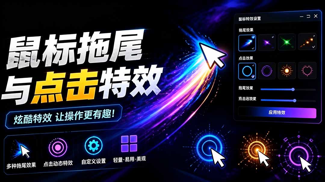 （19356期）Windows特效小工具！一键给你的鼠标添加拖尾与点击动态特效，吾爱出品，免费使用 Mouse Trail-小二项目网