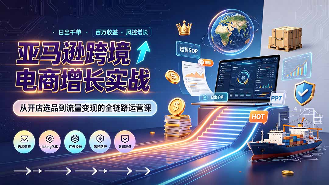 （19308期）亚马逊0-1孵化特训营8期：从注册风控到稳定日出千单实战，规避审核封店风险，标准化执行流程落地-小二项目网
