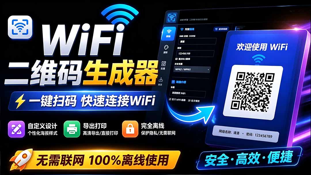 （19566期）完全离线使用！WiFi二维码生成器，一键扫码快速连接WiFi，支持自定义风格导出 WiFi二维码生成器-小二项目网