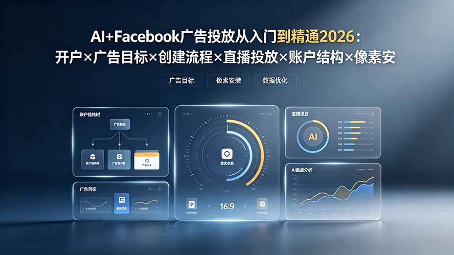 （19465期）AI+Facebook广告投放从入门到精通2026：开户×广告目标×创建流程×直播投放×账户结构×像素安装×AI赋能-小二项目网