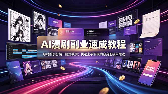 （19157期）AI漫剧副业速成教程，取材编剧剪辑一站式教学；快速上手实现内容变现接单增收-小二项目网