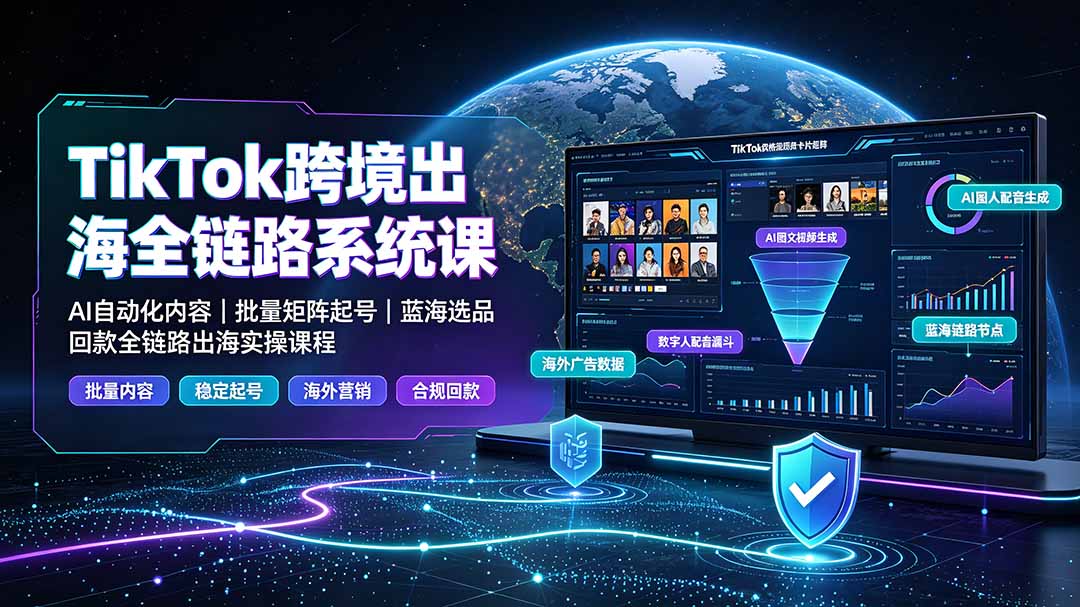 （19425期）TikTok跨境出海全链路系统课-2026年7月：AI自动化内容｜批量矩阵起号｜蓝海选品回款全链路出海实操课程-小二项目网