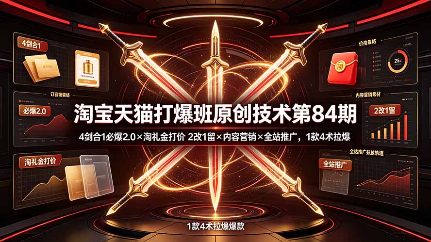 （19428期） 淘宝天猫打爆班原创技术第84期：4剑合1必爆2.0×淘礼金打价×2改1留×内容营销×全站推广，1款4术拉爆-小二项目网