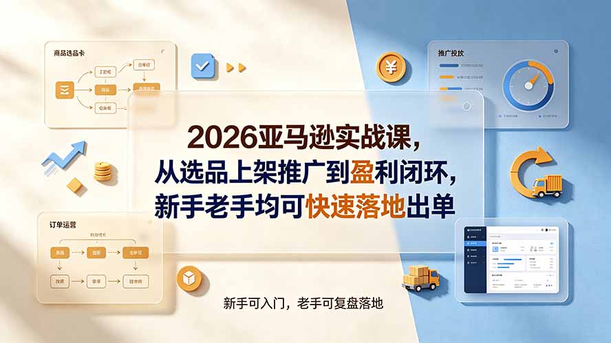 （19467期）2026亚马逊实战课，从选品上架推广到盈利闭环，新手老手均可快速落地出单-小二项目网
