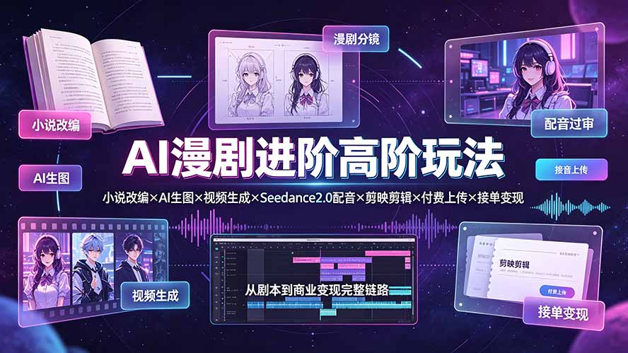 （19430期）AI漫剧进阶高阶玩法：小说改编×AI生图×视频生成×Seedance2.0配音×剪映剪辑×付费上传×接单变现-小二项目网
