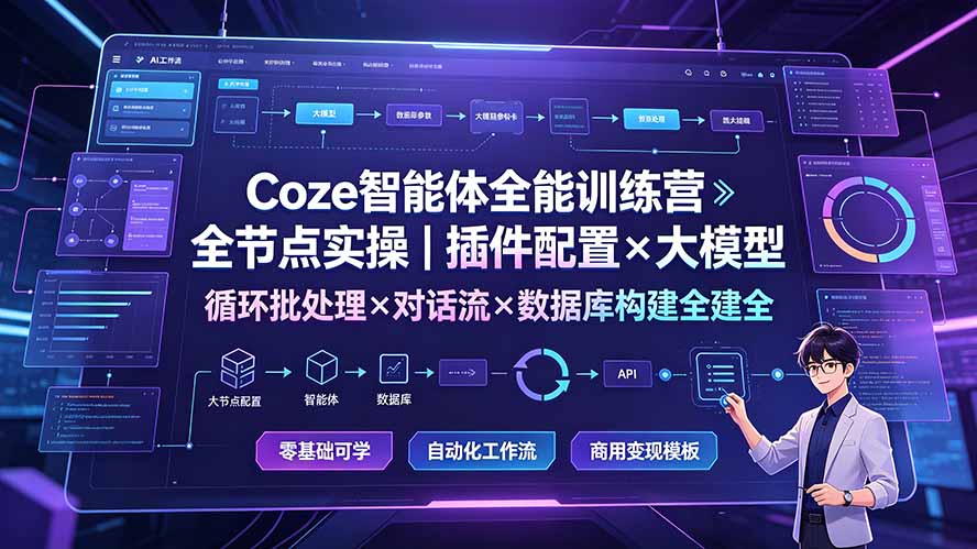 （19324期）Coze智能体全能训练营：全节点实操｜插件配置×大模型×循环批处理×对话流×数据库构建全教学-小二项目网
