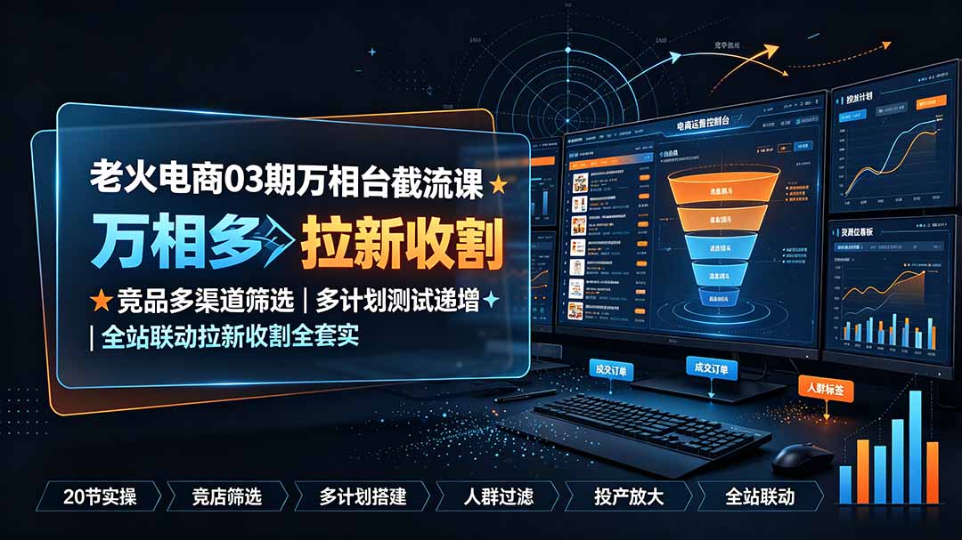 （19431期）老火电商03期万相台截流课：竞品多渠道筛选｜多计划测试递增｜全站联动拉新收割全套实操教学-小二项目网