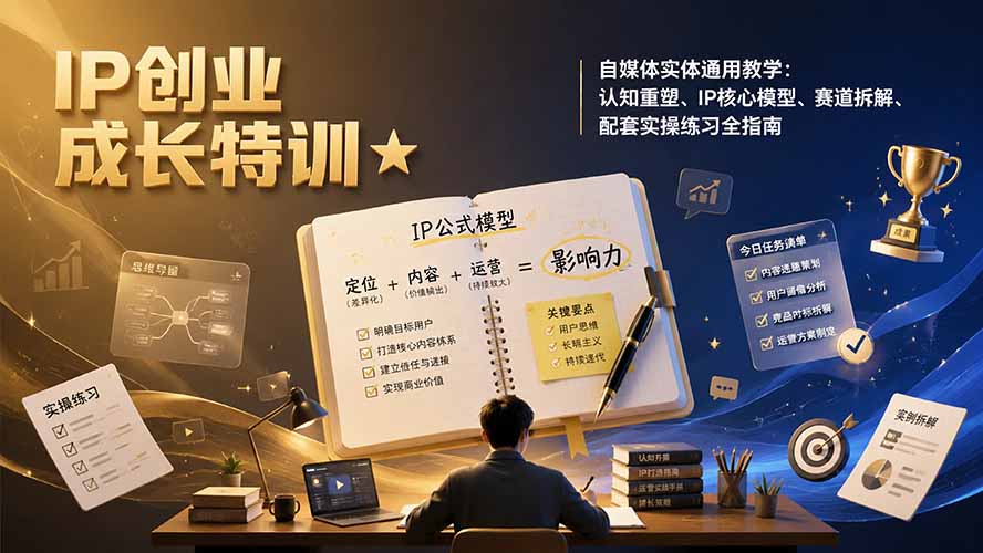 （19567期）IP创业成长特训★自媒体实体通用教学：认知重塑、IP核心模型、赛道拆解、配套实操练习全指南-小二项目网