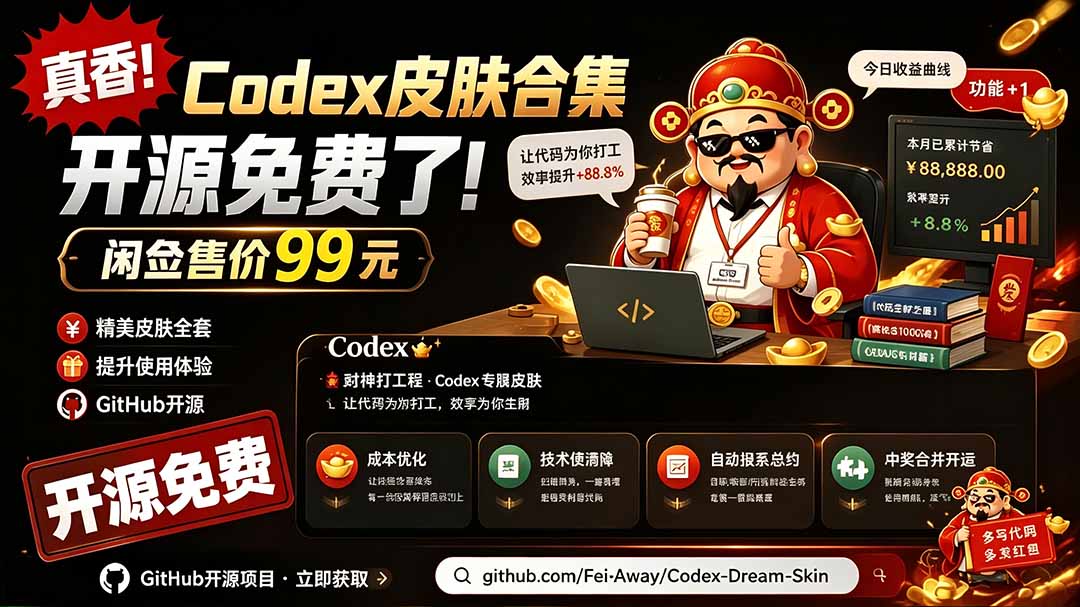 （19432期）闲鱼售卖99元的Codex皮肤包，GitHub 免费开源了！让你的codex变成精美界面 Codex Dream Skin-小二项目网