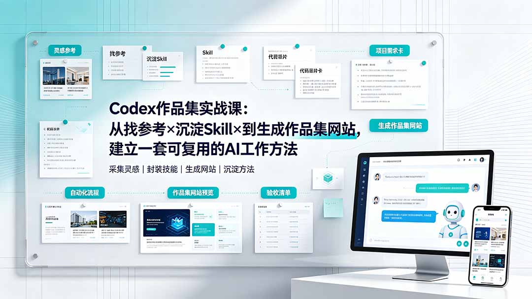（19361期）Codex作品集实战课：从找参考×沉淀Skill×到生成作品集网站，建立一套可复用的AI工作方法-小二项目网