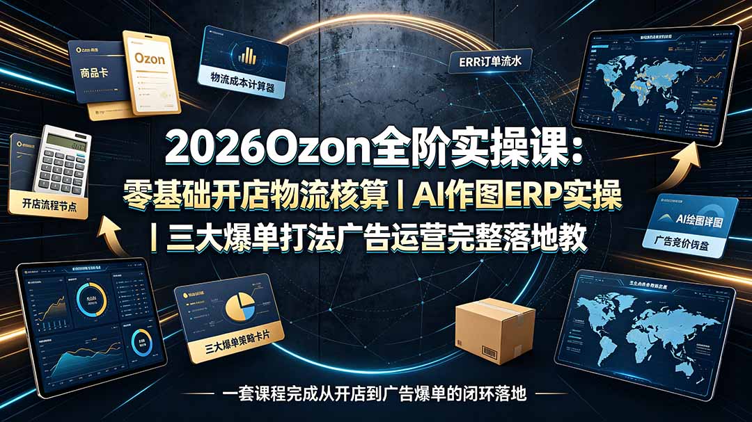（19400期）2026Ozon全阶实操课：零基础开店物流核算｜AI作图ERP实操｜三大爆单打法广告运营完整落地教程-小二项目网