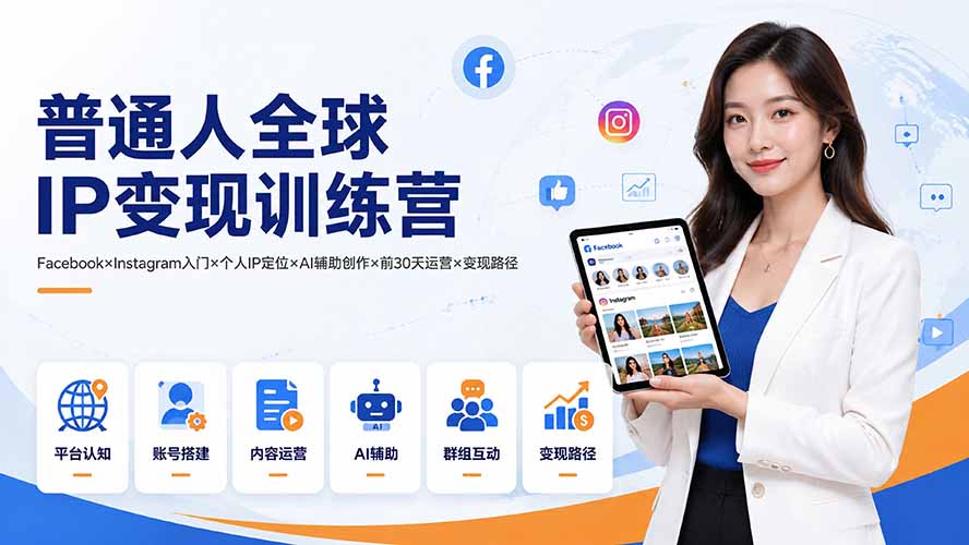 （19568期）普通人全球IP变现训练营：Facebook×Instagram入门×个人IP定位×AI辅助创作×前30天运营×变现路径-小二项目网