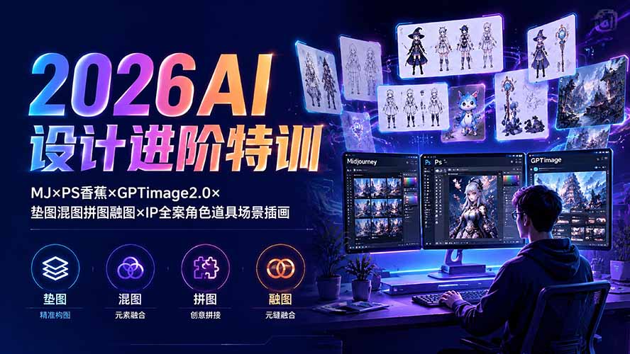 （19569期）2026AI设计进阶特训：MJ×PS香蕉×GPTimage2.0×垫图混图拼图融图×IP全案角色道具场景插画-小二项目网