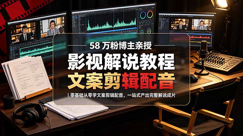 （19160期）58 万粉博主荧幕春秋亲授影视解说教程｜零基础从零学文案剪辑配音，一站式产出完整解说成片-小二项目网
