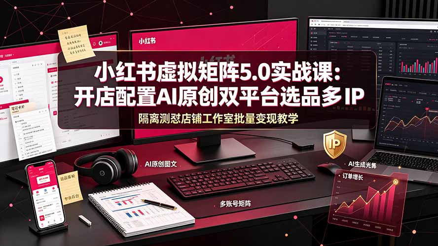 （19521期）小红书虚拟矩阵5.0实战课：开店配置｜AI原创｜双平台选品｜多IP隔离｜测怼店铺工作室批量变现实操教学-小二项目网