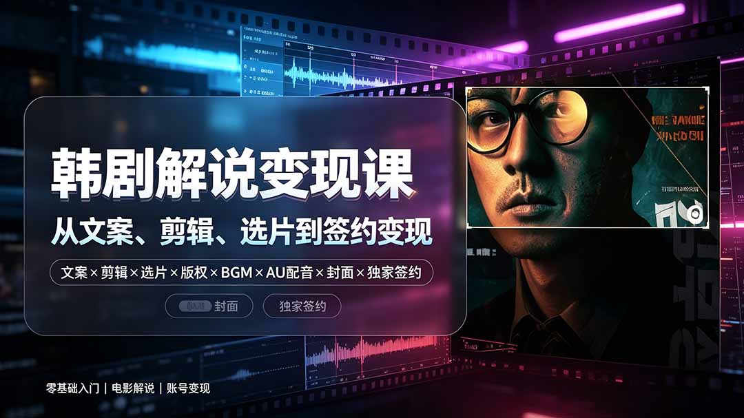 （19438期）抖音270W粉丝博主亲授韩剧解说课：文案×剪辑×选片×版权×BGM×AU配音×封面×独家签约，零基础到变现-小二项目网
