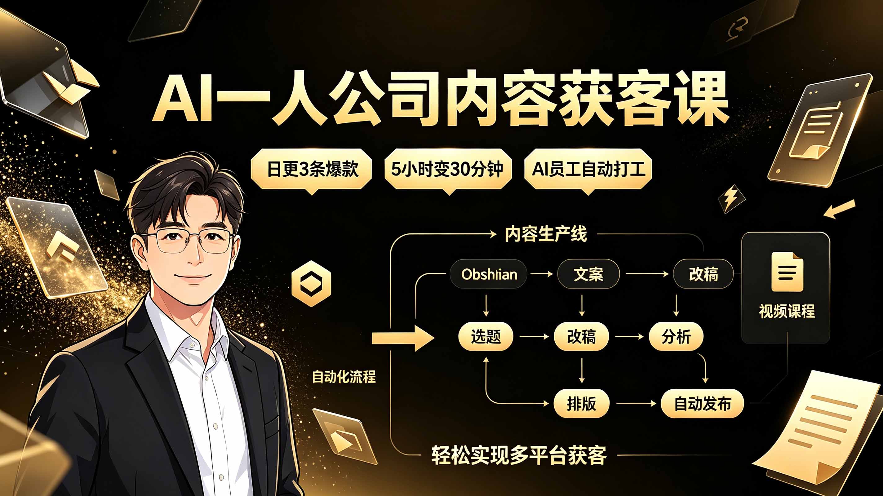 （19387期）AI一人公司内容获客课：日更3条爆款×5小时变30分钟×AI员工自动打工，轻松实现多平台获客-小二项目网