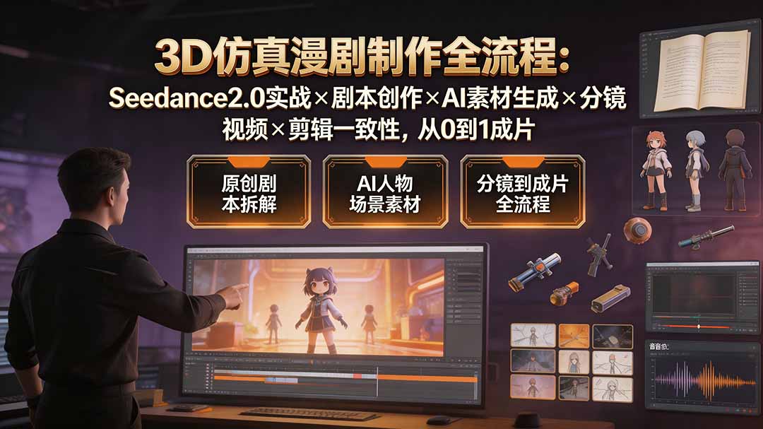 （19341期）3D仿真漫剧制作全流程：Seedance2.0实战×剧本创作×AI素材生成×分镜视频×剪辑一致性，从0到1成片-小二项目网