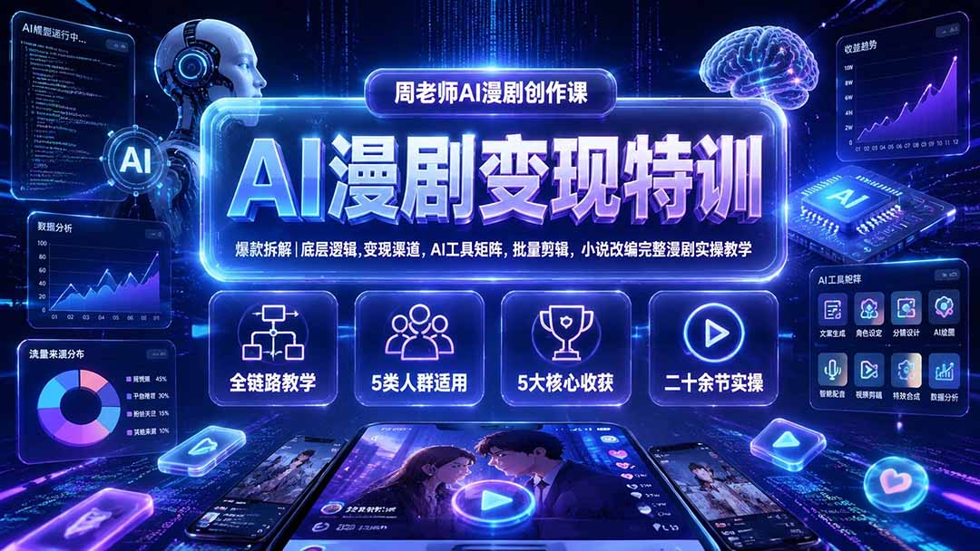 （19633期）AI漫剧变现特训★爆款拆解｜底层逻辑，变现渠道，AI工具矩阵，批量剪辑，小说改编完整漫剧实操教学-小二项目网