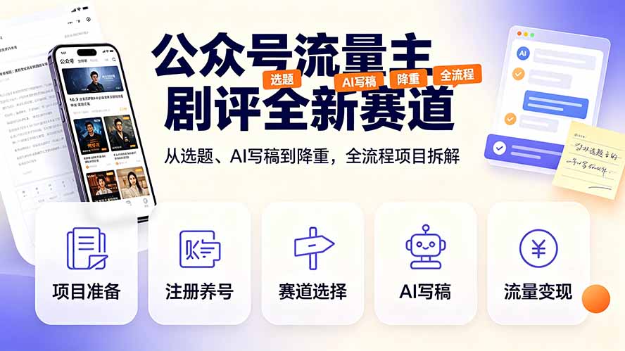 （19348期）公众号流量主剧评全新赛道，从选题、AI写稿到降重，全流程项目拆解-小二项目网