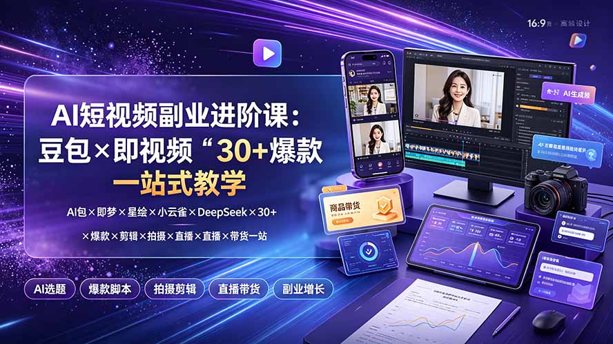（19458期）AI短视频副业进阶课：豆包×即梦×星绘×小云雀×DeepSeek×30+爆款×剪辑×拍摄×直播×带货一站式教学-小二项目网