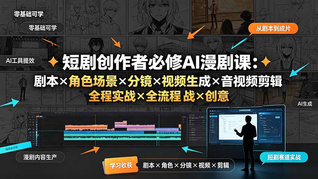 （19459期）短剧创作者必修AI漫剧课：剧本×角色场景×分镜×视频生成×音视频剪辑×全流程实战×创意短片拆解-小二项目网