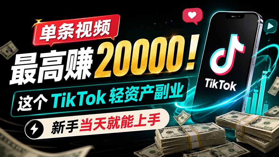 （19457期）单条视频最高赚 20000！这个 TikTok 轻资产副业，新手当天就能上手-小二项目网