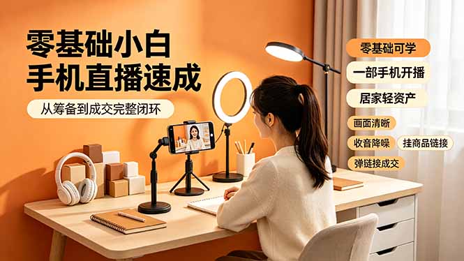 （19231期）零基础小白手机直播速成，从筹备到成交完整闭环，适配苹果安卓系统，解决杂音卡顿留人难问题-小二项目网