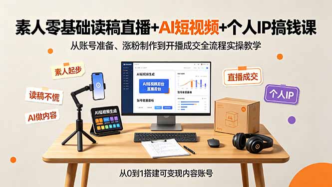 （19232期）素人零基础读稿直播+AI短视频+个人IP搞钱课，从账号准备、涨粉制作到开播成交全流程实操教学-小二项目网