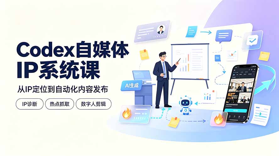 （19258期）Codex自媒体IP系统课：IP诊断/热点抓取/IP蒸馏 Skill，爆款复刻数字人多平台自动发布教程-小二项目网