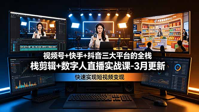 （19146期）视频号+快手+抖音三大平台的全栈剪辑+数字人直播实战课-3月更新：快速实现短视频变现-小二项目网
