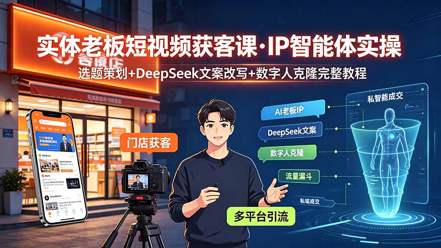 （19260期）实体老板短视频获客课·IP智能体实操｜选题策划+DeepSeek文案改写+数字人克隆完整教程-小二项目网